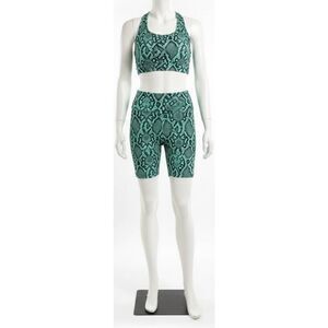 Lici womens medium biker leggings set sports bra teal green boa